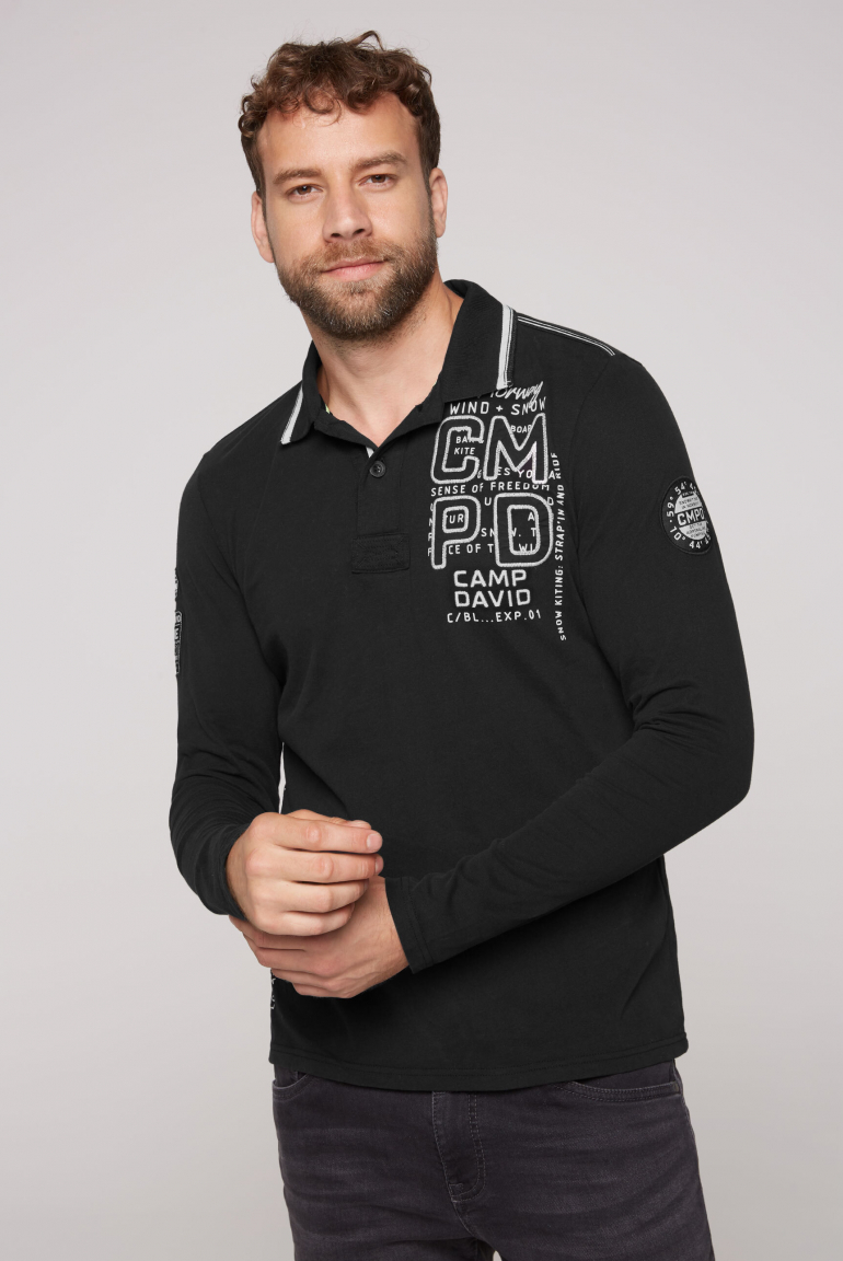 CAMP DAVID Polo tričko s dlouhým rukavem s aplikacemi značky - black, Černý
CAMP DAVID Polo tričko s dlouhým rukavem s aplikacemi značky - black, Černý
