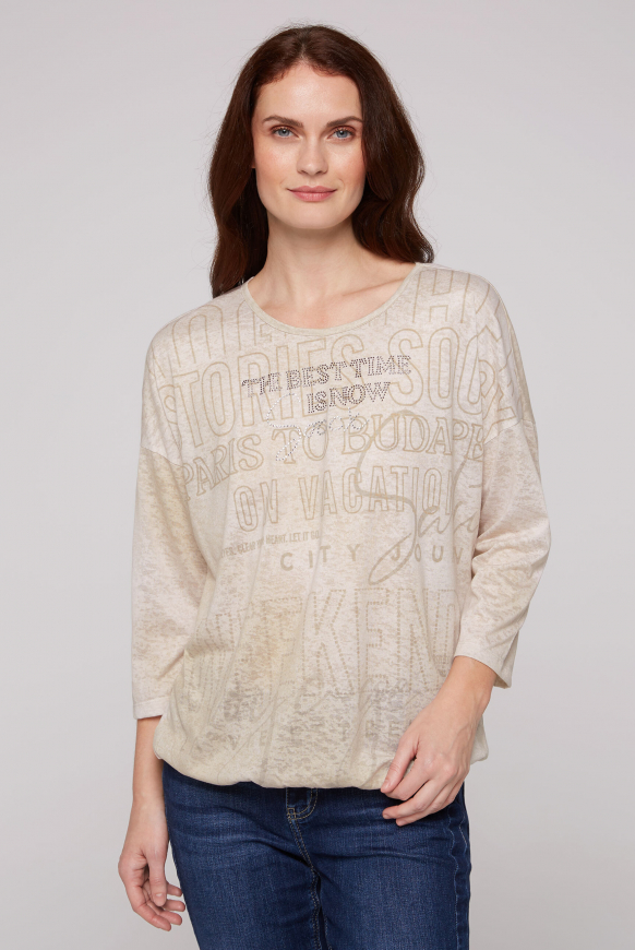 

SOCCX Tričko s vypalovanými efekty a artworkem - stone beige, Hnědý