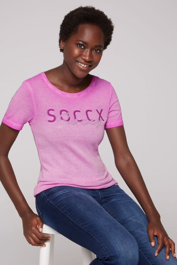 

SOCCX Basic tričko  logem a olejovým barvenim - iced berry, Ledové bobule