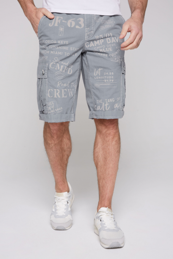 

CAMP DAVID Cargo šortky s celoplošným potiskem - grey blue, Modrý