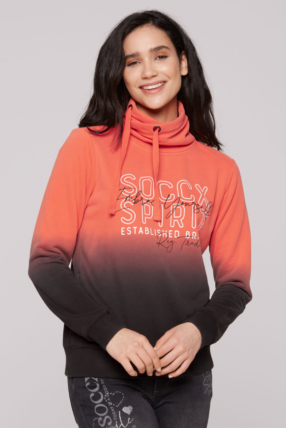 

SOCCX Dip dye mikina s vysokým limcem - coral / black, Oranžový