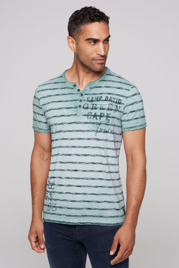 

CAMP DAVID Pruhovane henley tričko  naprsni kapsou - teal, Modrozelená