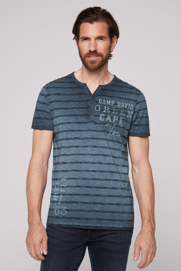 

CAMP DAVID Pruhovane henley tričko  naprsni kapsou - blue navy, Modré námořnictvo