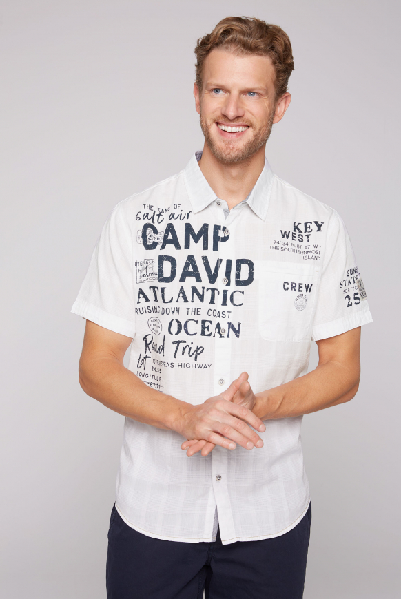 

CAMP DAVID Košile s kostkovanou tkanou texturou a artworky - opticwhite, Bílý