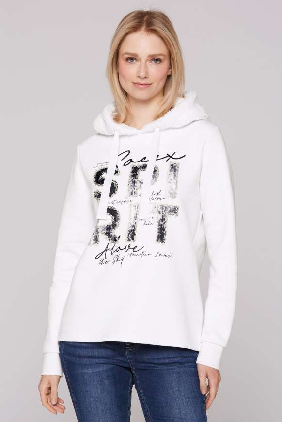 

SOCCX Mikina  kapuci z materialu imitujiciho beranka a  artworkem - opticwhite, Bílý