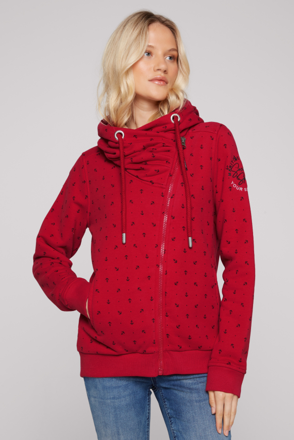 

SOCCX Bunda s kapuci a asymetrickým zipem - clear red, Červený