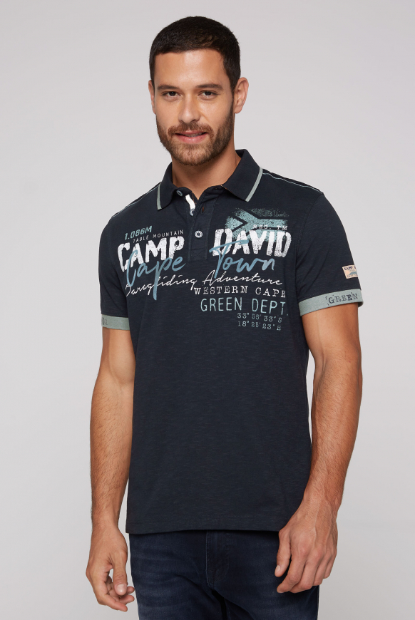 

CAMP DAVID Polo tričko s kratkým rukavem, semišovým potiskem a pasky - blue navy, Modrý