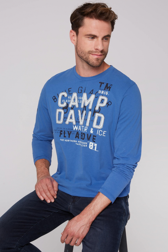 

CAMP DAVID Tričko s dlouhým rukavem s aplikacemi značky - strong blue