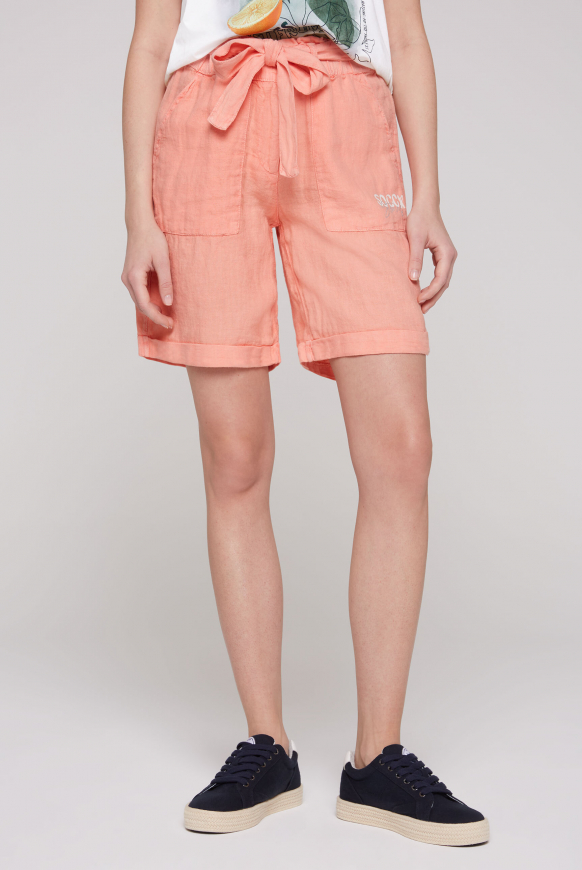 

SOCCX Lněne bermudy s paskem na zavazovani - peach pearl, Oranžový