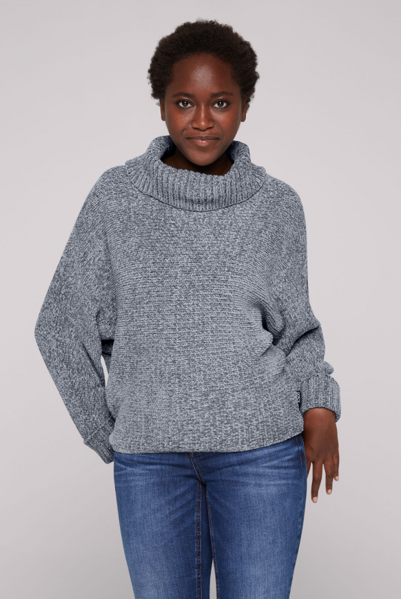 

SOCCX Oversized žinylkový svetr s rolakem - cold grey, Studená šedá