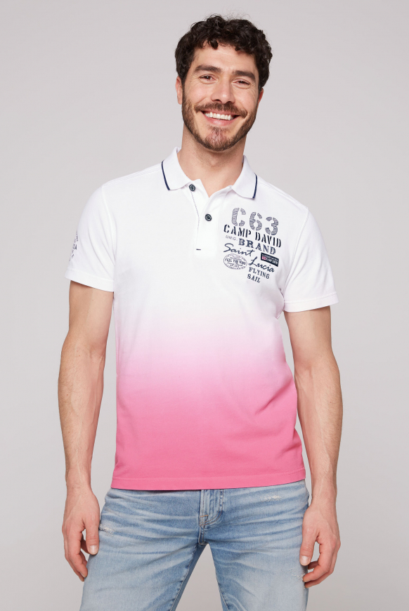 

CAMP DAVID Polo tričko z pike s barevným přechodem a artworky loga - opticwhite / pink punch, Optická bílá / růžová punč