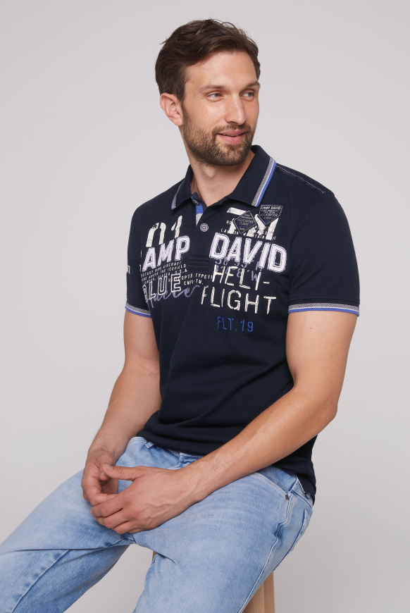 

CAMP DAVID Polo tričko z pike se značkovými aplikacemi - blue navy, Modrý