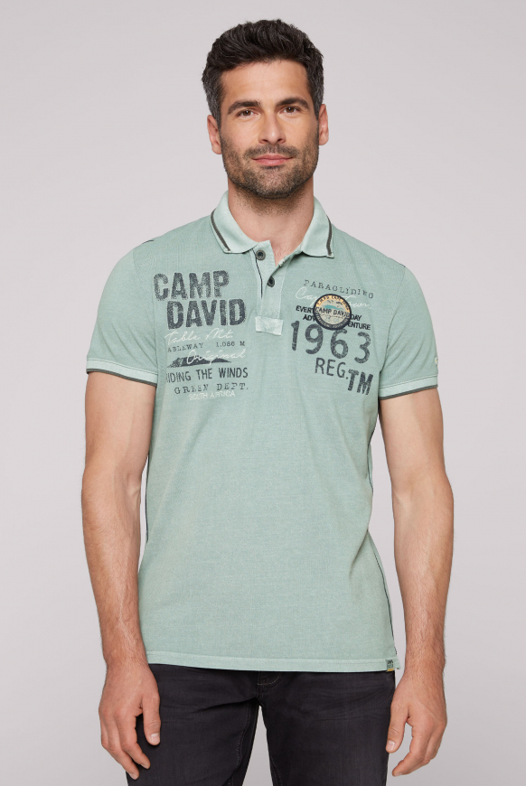 

CAMP DAVID Polo tričko z pike s aplikacemi loga - teal, Zelený