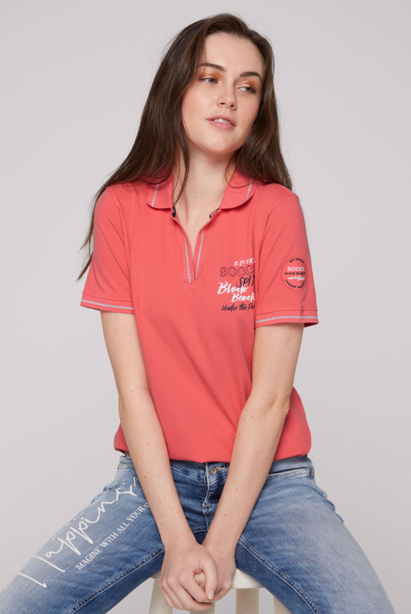 

SOCCX Polo tričko z pike s potiskem na zadech - red coral, Červený korál