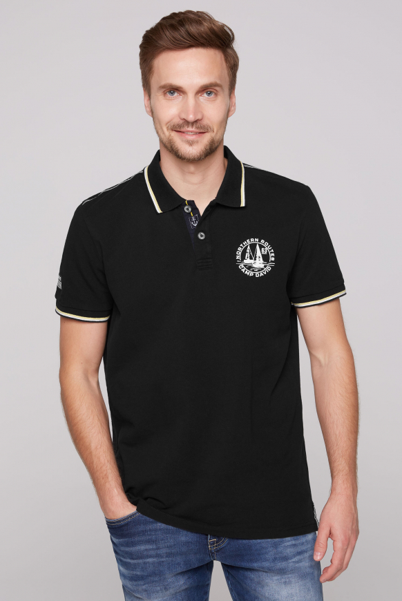 

CAMP DAVID Polo tričko z pike  efekty pasků - black, Černá