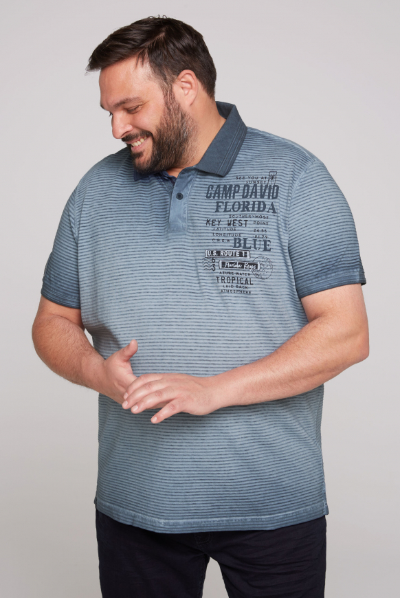 

CAMP DAVID Polo tričko s pruhovaným vzorem a artworky - concrete blue, Modrý