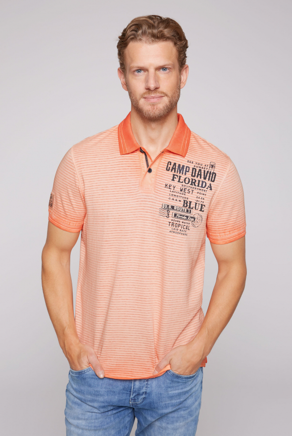 

CAMP DAVID Polo tričko  pruhovaným vzorem a artworky - sunshine orange, Oranžový