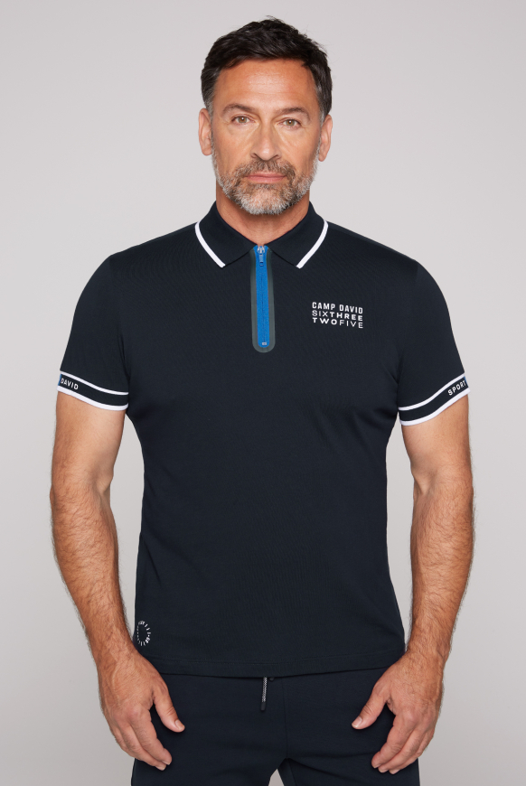 

CAMP DAVID Polo tričko se zipem a pike vsadkami - blue navy, Modrý