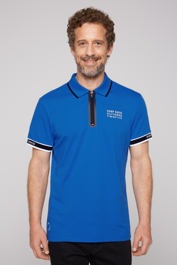 

CAMP DAVID Polo tričko se zipem a pike vsadkami - tech blue, Modrý