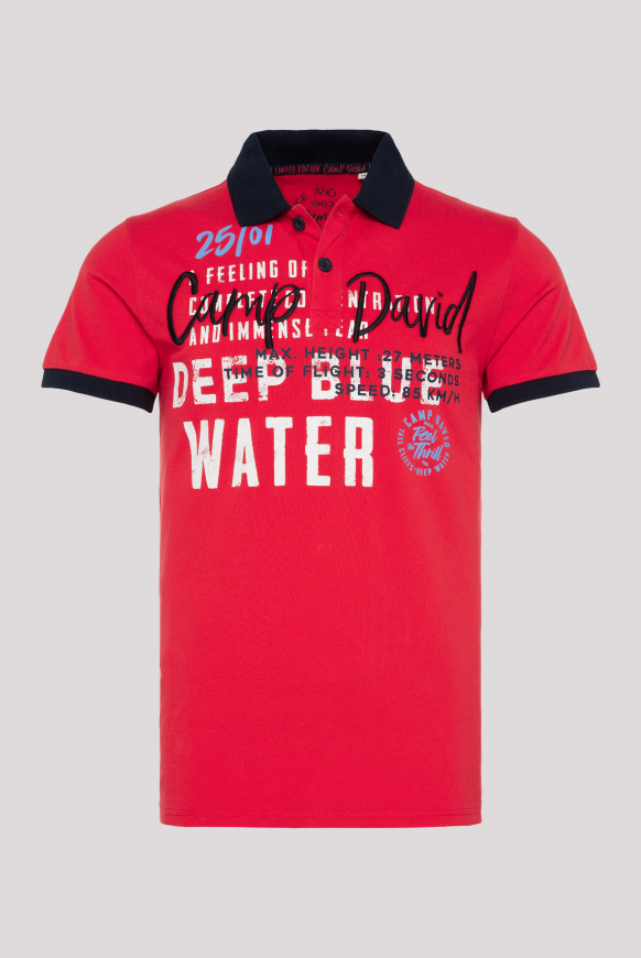 

CAMP DAVID Polo tričko z pike s artworky loga - power red, Červený
