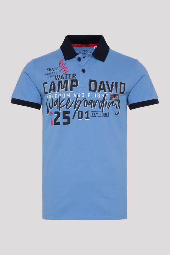 

CAMP DAVID Polo tričko z pike s artworky loga - air blue, Modrý