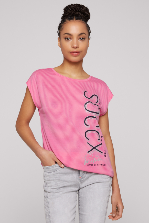 

SOCCX Košile bez rukavů s logem a žakarovými pruhy - pink punch, Červený