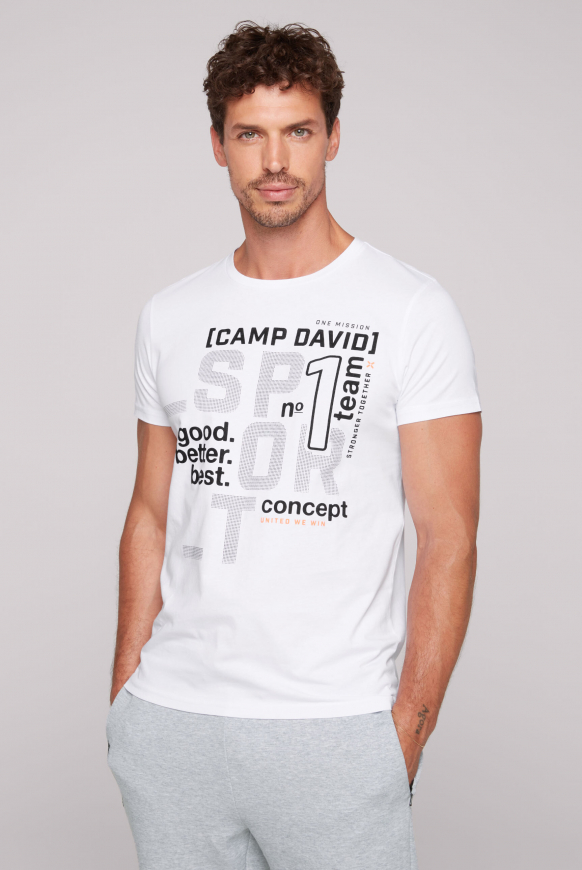 

CAMP DAVID Tričko s kulatým výstřihem a pogumovaným potiskem - opticwhite, Bílý