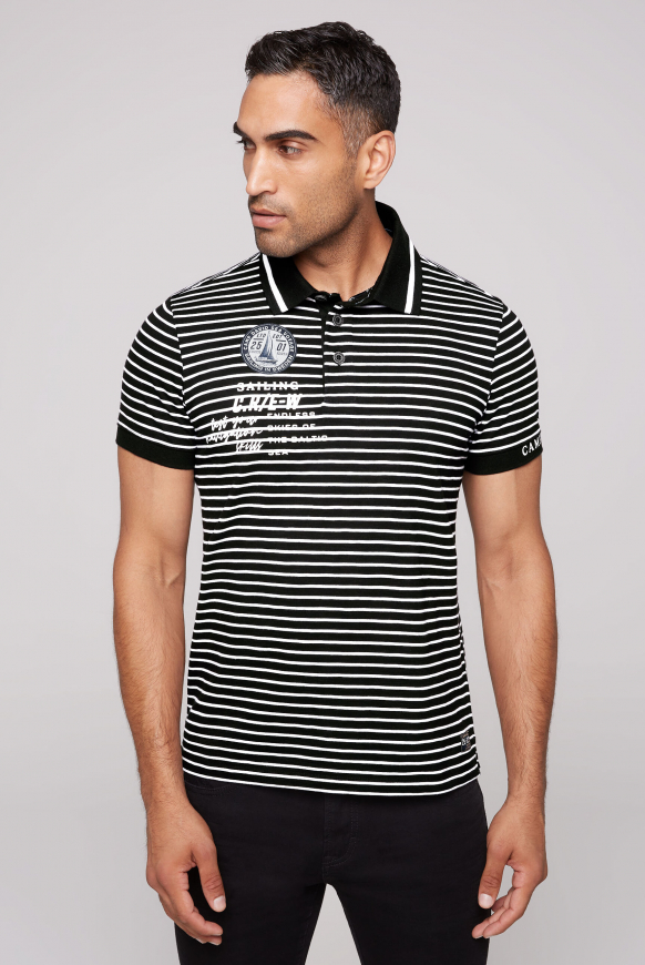 

CAMP DAVID Pruhovane polo tričko  detaily loga - black, Černý