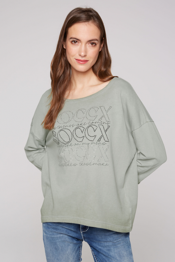 

SOCCX Mikina s 3/4 rukavy a artworkem - sage green, Šedozelená barva