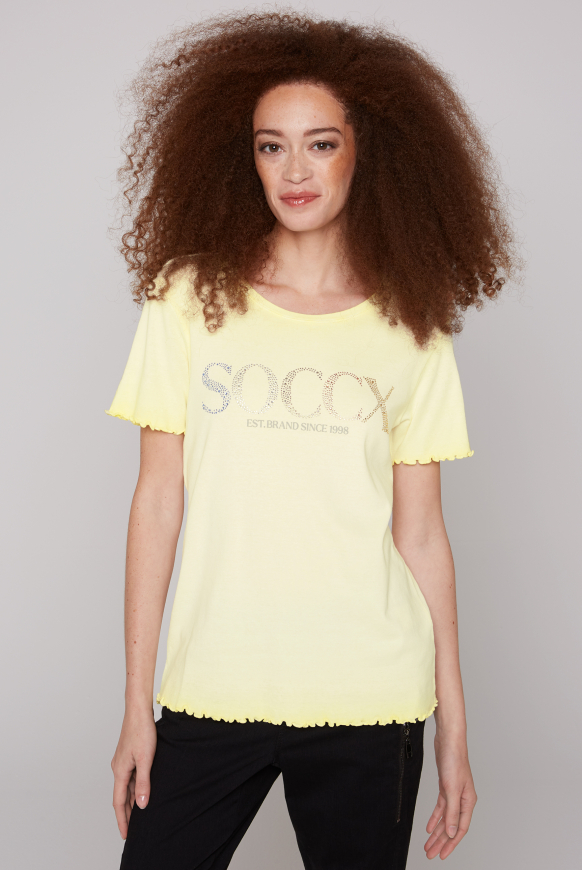 

SOCCX Tričko s logem z barevných ozdobných kaminků - faded yellow, Žlutý