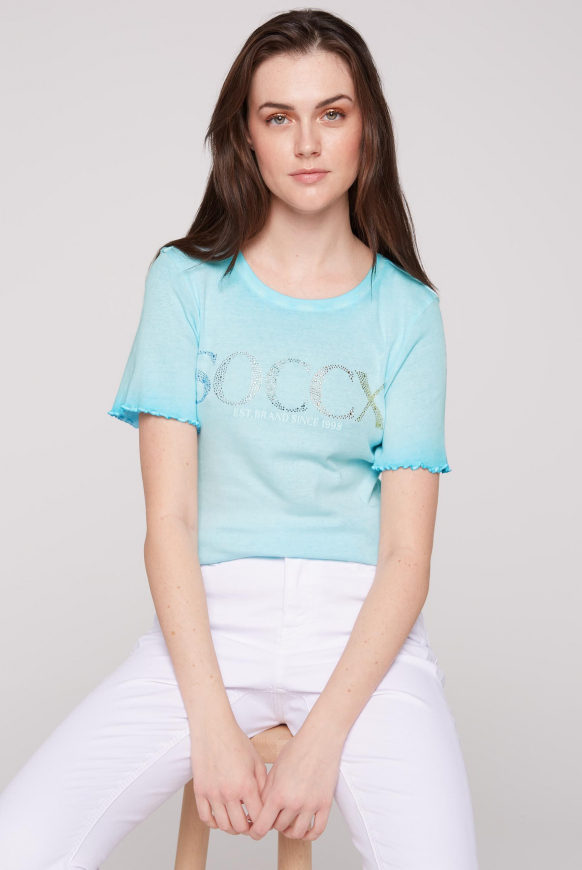 

SOCCX Tričko s logem z barevných ozdobných kaminků - lagoon blue, Modrý