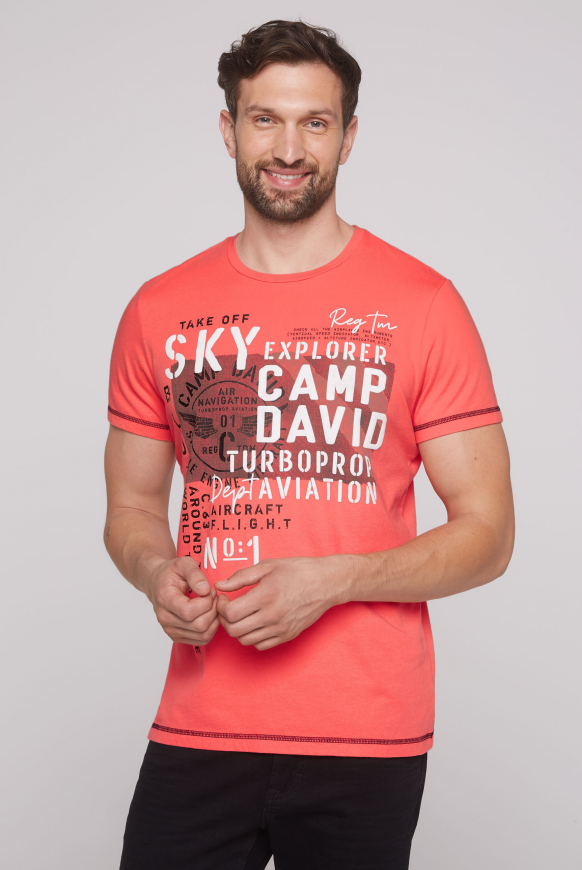 

CAMP DAVID Tričko s artworkem s 3D potiskem - bright coral
