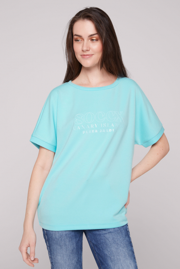 

SOCCX Tričko s tonovým pogumovaným potiskem - cool aqua, Modrý