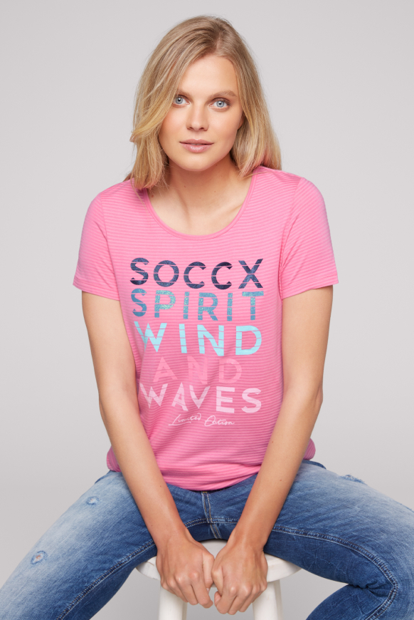 

SOCCX Tričko  tonovými pruhy a glitrovým potiskem - pink punch, Růžový
