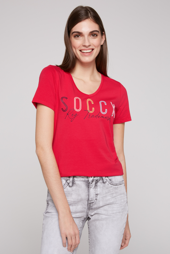 

SOCCX Tričko  výstřihem do V - clear red, Jasně červená