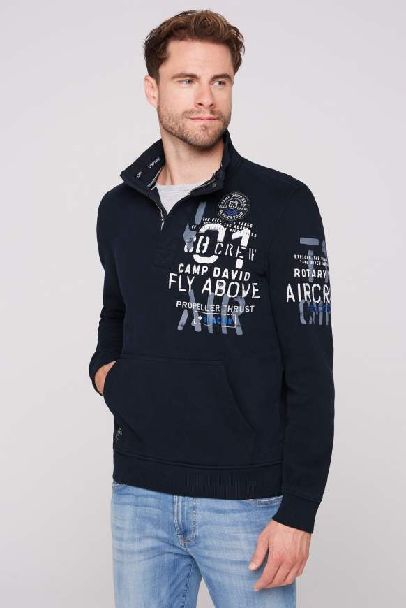 

CAMP DAVID Mikina se stojačkem a artworky - blue navy, Modrý