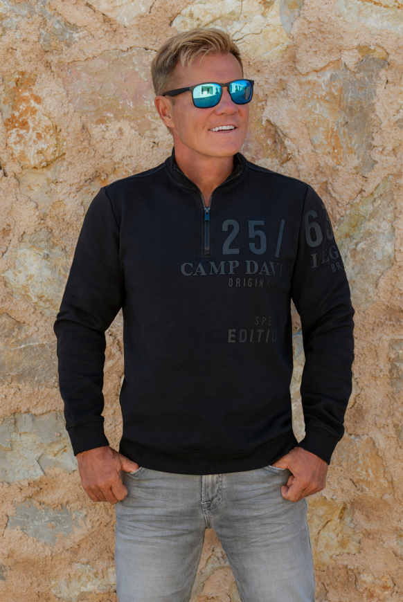

CAMP DAVID Mikina se stojačkem a pogumovanými potisky - black, Černý
