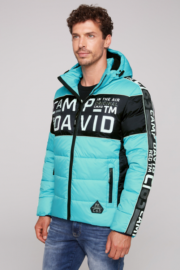 

CAMP DAVID Zimni bunda s barevnými bloky a designem loga - new aqua, Modrý