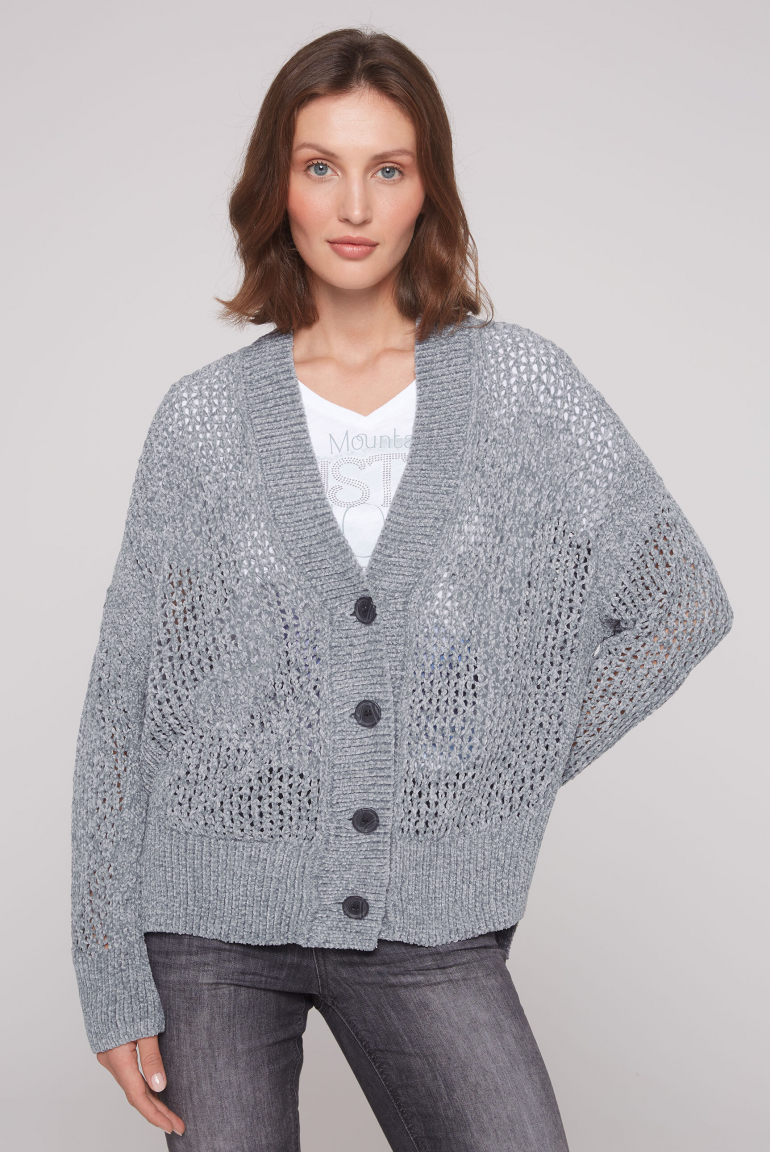 

SOCCX Žinylkový kardigan s pleteným vzorem - cold grey, Studená šedá