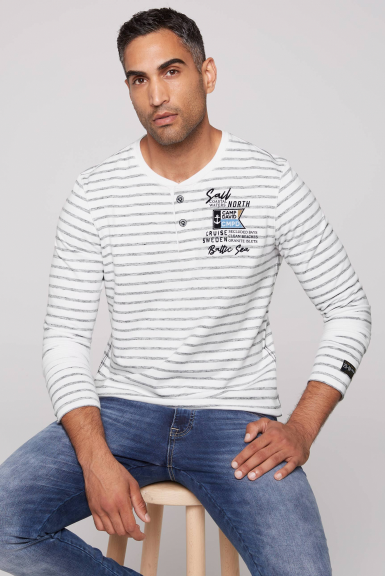 

CAMP DAVID Pruhovane henley tričko s artworkem - opticwhite, Bílý