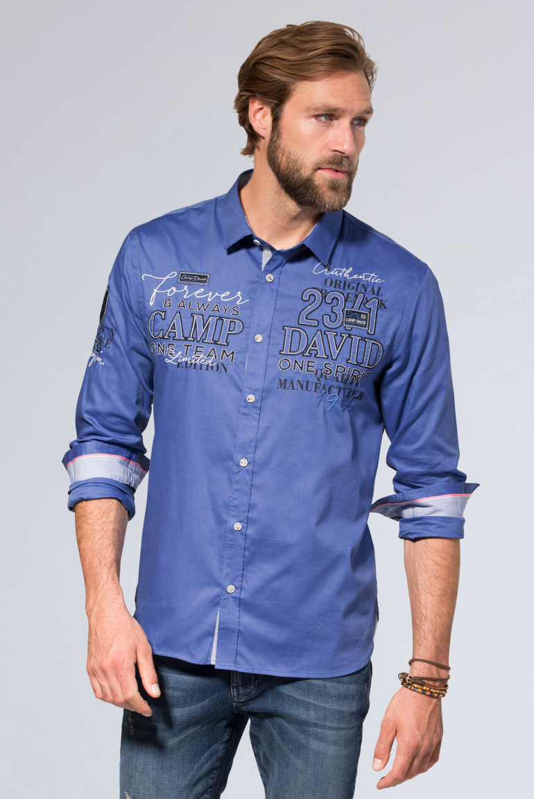 

CAMP DAVID Košile s dobby strukturou a artworky - denim blue, Modrý