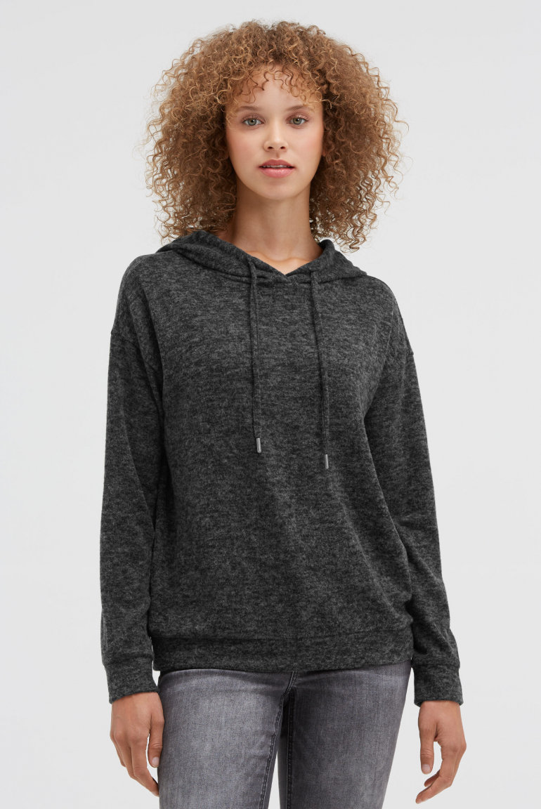 Mikina s kapucí z flaušového úpletu 