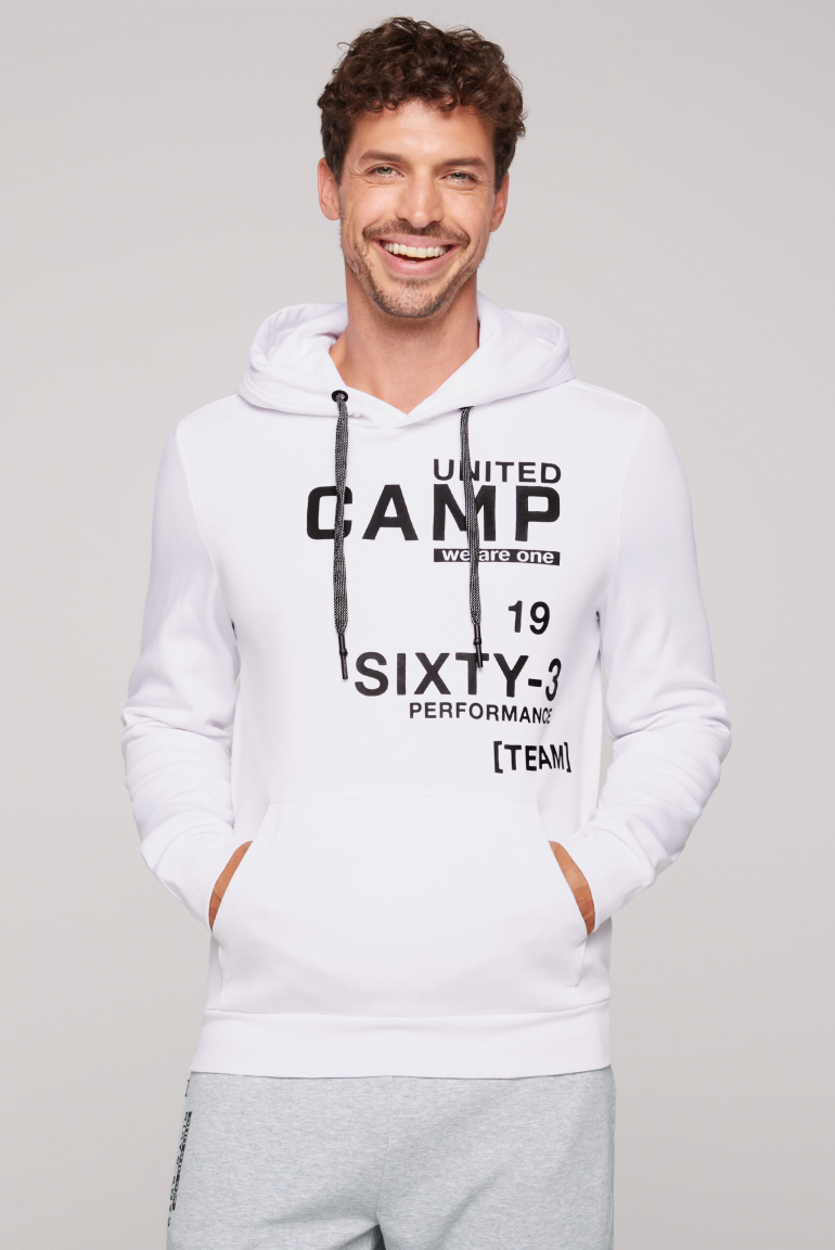 

CAMP DAVID Mikina s kapuci z interlockoveho materialu s pogumovaným potiskem - opticwhite, Optická bílá