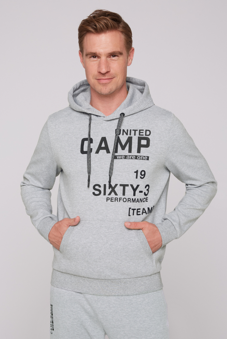 

CAMP DAVID Mikina s kapuci z interlockoveho materialu s pogumovaným potiskem - grey melange, Šedý