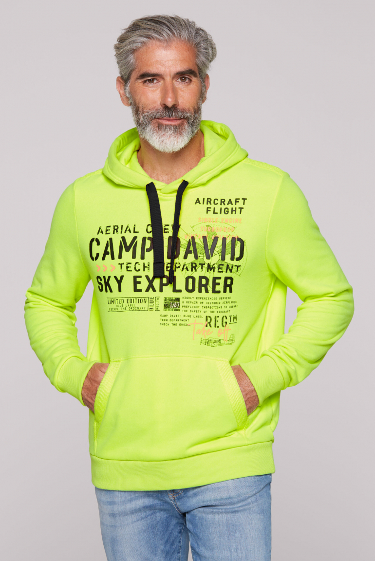 

CAMP DAVID Mikina s kapuci, artworkem a klokani kapsou - neon lime, Neonová limetka