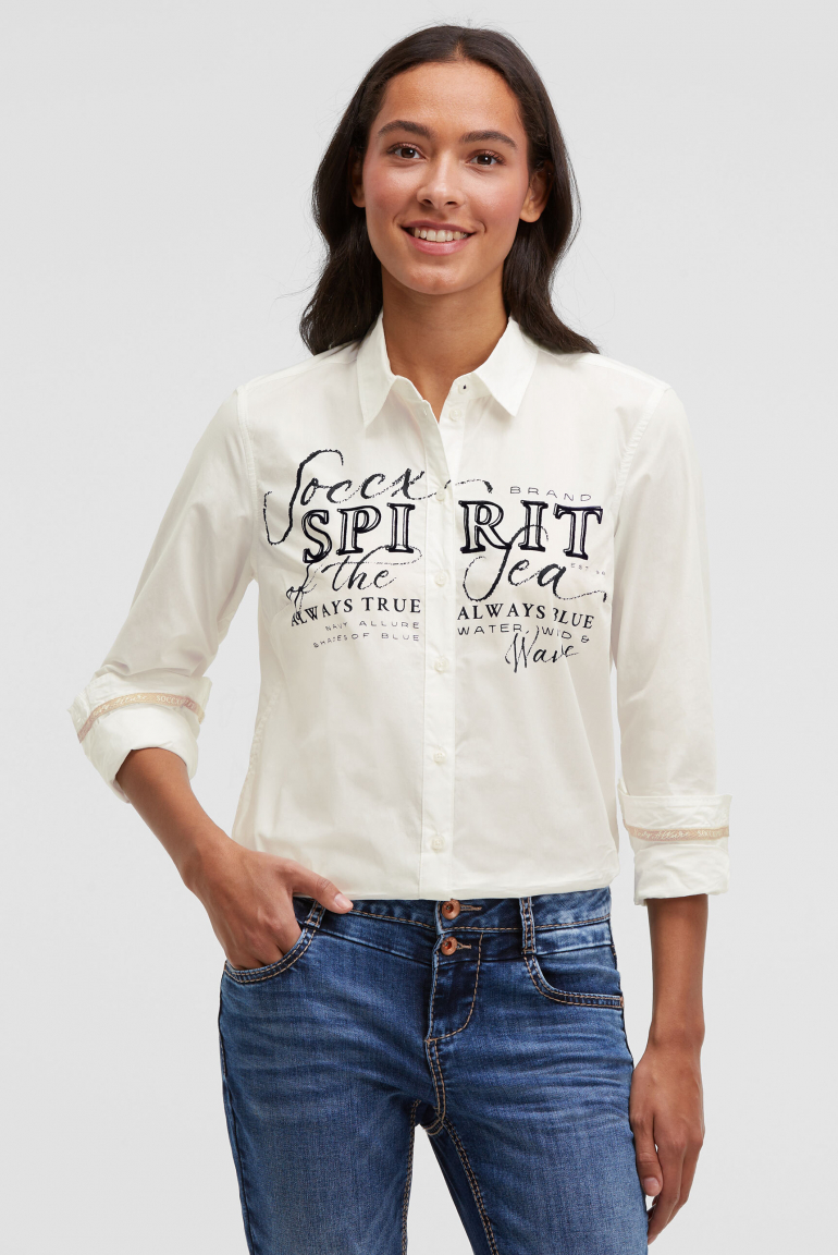 Halenka s dlouhým rukávem a semišovým potiskem loga 