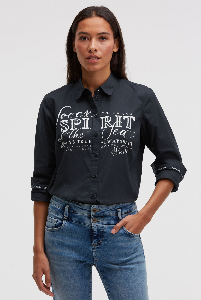 Halenka s dlouhým rukávem a semišovým potiskem loga 