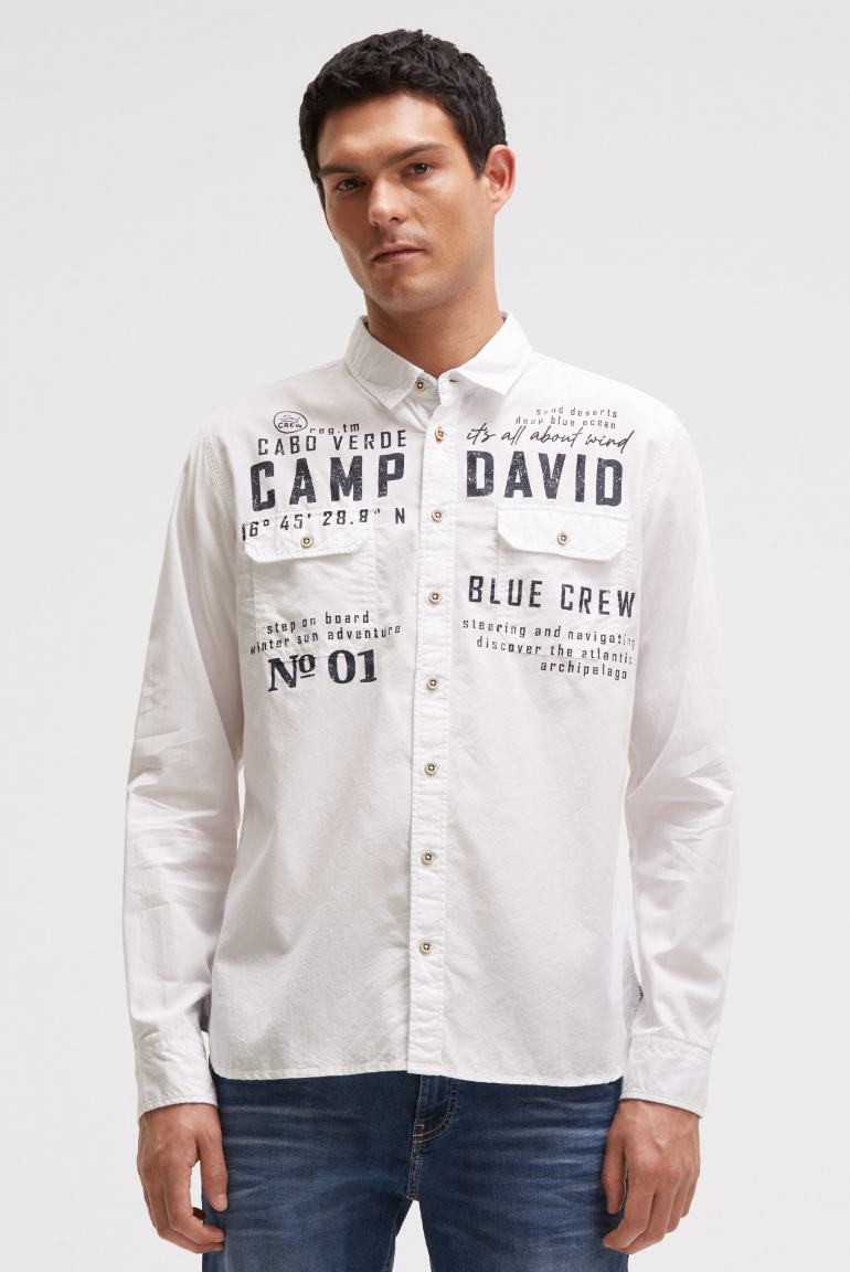 Košile s dlouhým rukávem, klopovými kapsami a potisky 