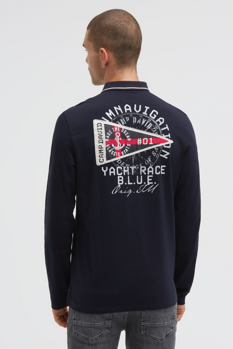 Polo tričko s dlouhým rukávem a artworkem na zádech 