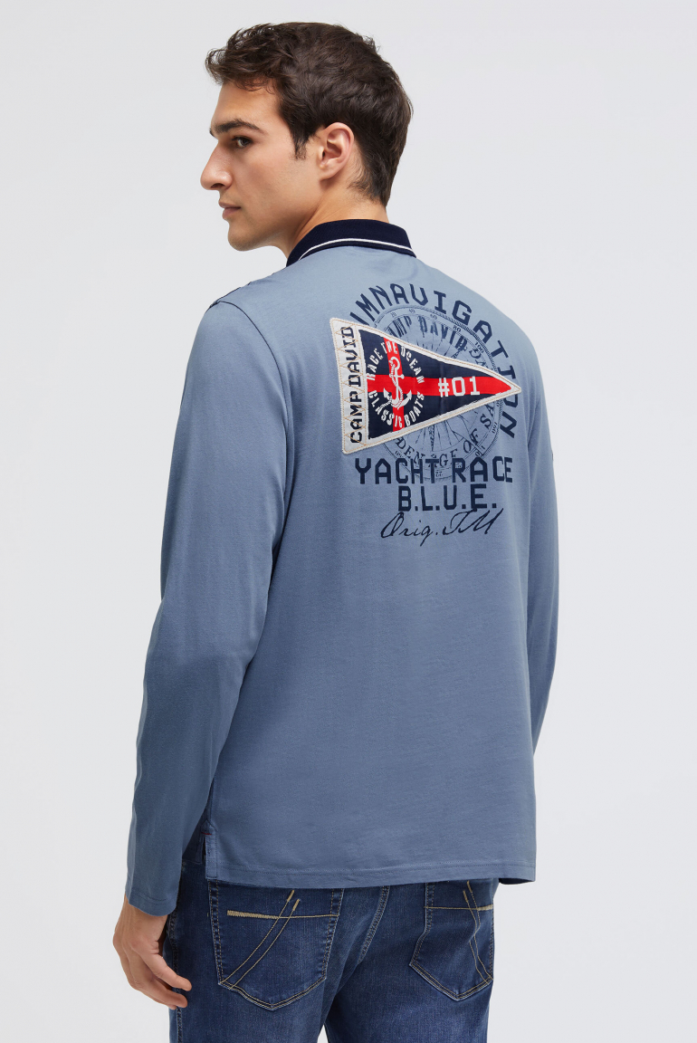 Polo tričko s dlouhým rukávem a artworkem na zádech 